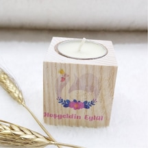 Ahşap Mumluk Kız Bebek Hediyeliği Kuğu UV Baskılı  5x5(30 Adet)