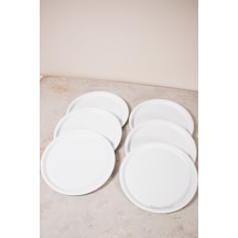 Kitchen Trend Metal Yuvarlak Çay Kahve Servis Tepsisi 6'lı 22 CM Beyaz