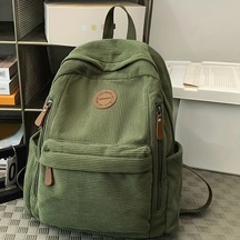 Oldfriend Kadın Yeşil Kadife Sırt Çantası - Büyük Kapasiteli Ayarlanabilir Askılı Okul Gezi Sırt Çantası Yeşil