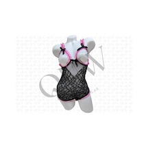 Siyah-pembe Göğüs Açık Fantezi Babydoll - Quw52-1002-02