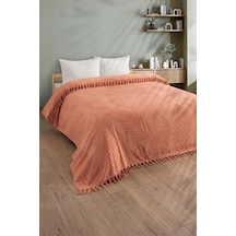 Çift Kişilik Saçaklı Havlu Yatak Örtüsü - %100 Pamuk & Yumuşak & Saçaklı Pike - 200x220 Cm-kiremit Kıremıt