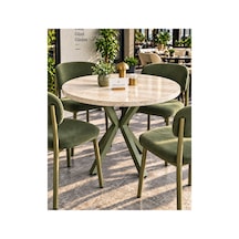 Kalınlaştırmalı Mutfak Cafe Balkon Bahçe Restoran Yemek Masası 70x70 Yeşil Traverten Yuvarlak Beyaz - Mermer - Yeşil Beyaz - Mermer - Yeşil