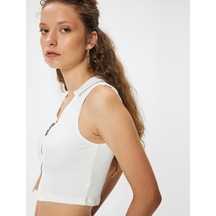 Koton Crop Üst Polo Yaka Fermuar Detaylı Kolsuz Slim Fit Ekru 4sal30311ık Ekru
