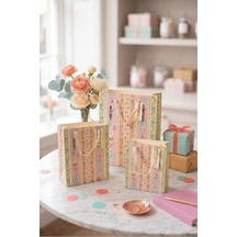 Pastel Parti Temalı Desenli 3 Boy Karton Hediye Çantası Seti 3+