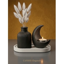3lü Premium Avangard Hilal Ay Mumluk, Pampas Vazosu Seti - Tealight Mum Hediyeli 98443196