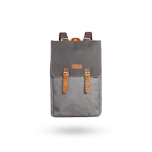 Gillario Design 02 15.6 Inch Kanvas -deri Laptop Sırt Çantası Gri Siyah