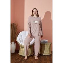 Kadın Kışlık Büyük Beden Pijama Takımı Kaşkorse Desenli Takım Waynap 8961- Pudra