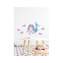 Mavi Saçlı Deniz Kızı Ve Balıklar Duvar Sticker Seti