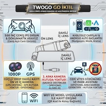 9.66" Akıllı Dikiz Ayna Araç Kamerası Ön ve Araç İçi Kabin Kayıtlı CarPlay Android Auto (Opsiyonel Arka Kamera Destekli)