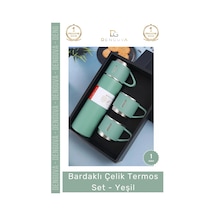 Termos Hediye Kutulu 500ml 304 Paslanmaz Çelik Vakumlu Isı Bardaklı Çelik Termos Set Yeşil Çok Renkli