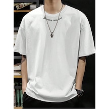 Dreams Yaka Detay Süprem T-shirt - Beyaz Baskılı Oversize Bisiklet Yaka Tişört Beyaz-78522
