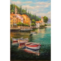 Renkli Baskılı Sayılarla Boyama Hobi Seti Çerçeveli 40x50 Cm: Sahilde Tekneler