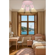 Toz Pembe Üçlü Gu10 Led Spot Başlık Modern Tavan Avize Çocuk Odas Siyah
