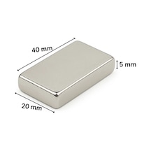 40 20 5 Mm N35 Neodyum Mıknatıs Nikel Kaplama, Köşeli 10 Lu Paket