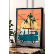 Volkswagen Minibüs İle Plaja Yolculuk Çerçeveli Tablo - Pop Art Poster Tablo