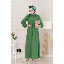 Yakası Güpür Nova Elbise-yeşil-5033 Yeşil