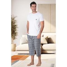 Mecit Pijama Mecit 2913 Gri Ekoseli Erkek Büyük Beden Kapri Pijama Takımı 001