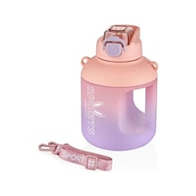 Vagonlife 1100ml Çift Renk Pipetli Taşıma Askılı Ve Kulplu Motivasyon Su Matarası Sticker Pembe-mor 0