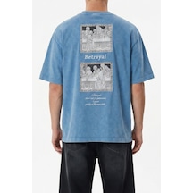 Respire Erkek Betrayal Baskılı Yıkamalı Oversize T-shirt Bebe Mavi Bebek Mavisi
