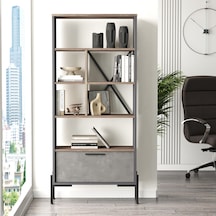 Robinhome Robin Home Berlin D Ofis Kitaplık Metal Ayaklı Kahve-Beton-Antras