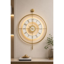 Pey Aksesuar Metal Temperli Camlı Duvar Saati 60x80 Cm Büyük Boy Işıklı Gerçek Cam Gold-şeffaf-beyaz-gold M61-gold-şeffaf-beyaz-gold