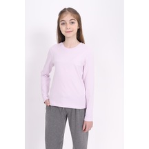 Toontoy Kids Toontoy Kız Çocuk Bisiklet Yaka Uzun Kollu Tişört Açık Lila
