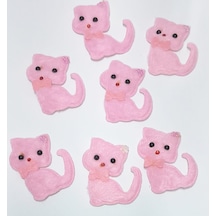 Pembe Kedi Süsleme Kumaş Sticker 25 Adet Pembe