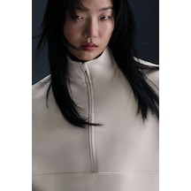 Nike 24.7 Dri-fit Half-zip Soft Knit Women Training Sweatshirt Brown Yarım Fermuarlı Yumuşak Örme Kadın Antrenman Tişörtü Krem