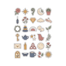 30 Adet Estetik Boho Botanik Sticker Seti - Laptop Ajanda Defter İçin Çok Renkli