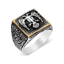 Gümüş Kare Selçuklu Kartalı Erkek Yüzük