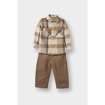 Defacto Erkek Bebek 2li Takım Kareli Flanel Gömlek Pantolon G3226a525wner118 Ekru-er118
