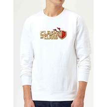 Clash Of Clans Logo Baskılı Beyaz Erkek Örme Sweatshirt (528427817)
