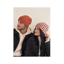 Nurera Design Kışlık Şapka/çift Sevgili Kombin 2'li Bere Turuncu Turuncu