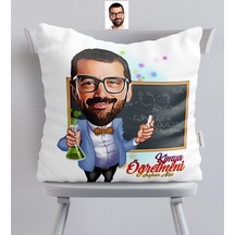 Kişiye Özel Bay Kimya Öğretmeni Karikatürlü Saten Yastık - 1