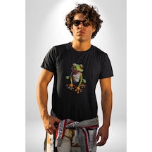 Frog Kurbağa Prens Unisex Unisex Siyah Organik Baskılı T-shirt Penye Yüksek Kalite Siyah