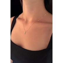 Fiyonk Kuyumculuk 14 Ayar Altın Işıltılı Aynalı Zincir Kirpik Uçlu Kolye 001