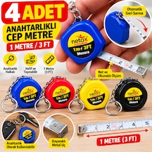 4 Adet Anahtarlıklı Mini Cep Metre 1 Metre 3 Ft Ölçüm Şeridi 1 M