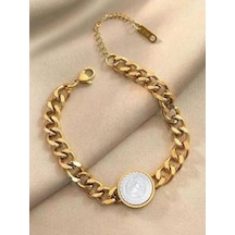 Jadenne Gold Renk Çelik Üzeri Altın Kaplama Elizabeth Vintage Zincir Bileklik