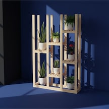 Woodesta Masif Ahşap Dekoratif Çiçeklik - 120x120 Cm Çok Katlı Modern Bahçe Balkon Saksılık Standı Bej