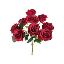 Yapay Çiçek 9 Güllü Büyük Boy Demet 40Cm Bordo