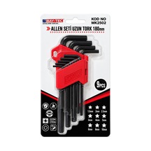 Bay-tec 9 Parça Uzun Torx Alyan Anahtar Takımı L Tipi Yıldız Uçlu Anahtar Seti