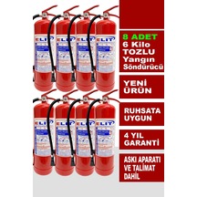 6 Kg Tozlu Yangın Söndürme Tüpü Askı Aparatı + Talimat Dahil Ruhsata Uygun 8'li Paket