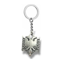 Arnavutluk Çift Başlı Kartal Figürlü Metal Anahtarlık Gümüş Renk Unisex Aksesuar Arnavutluk Çift Başlı Kartal Figürlü Metal Anahtarlık Gümüş Renk Unisex Aksesuar