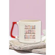 Booktrovert 3 Baskılı Kitap Aşığı İçe Dönük Hediyelik Kulplu Kupa Bardak Kırmızı