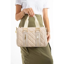 Just Polo Kadın Günlük Kullanıma Uygun Ayarlanabilir Askılı Büyük Boy Lüks El & Omuz Çantası Shoulder Bag Krem