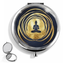 Makyaj Aynası Meditasyon Ve Altın Lotus Tasarımlı El Aynası Cep Aynası Kişiye Özel Hazırlanabilir Yuvarlak Ayna Çok Renkli