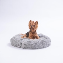 Gri Donut Köpek Yatağı Kedi Yatağı Simit Yatak Anti-stress Pet Yatağı Peluş Yatak M