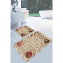 Bej Deniz Kabuklu Banyo Halısı Klozet 2'li Paspas Seti Bs041n11