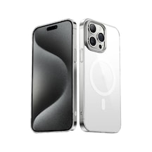 Zore İphone 15 Pro Max Uyumlu Ogaa Wireless Şarj Özellikli Şeffaf G-glass Kılıf-gümüş