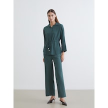 Lcwaıkıkı Classic Haki Beli Lastikli Dokulu Geniş Paça Kadın Pantolon